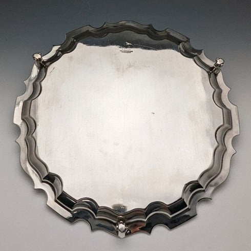 1929 British Vintage Pure Silver (925 Silver) Salva Diameter 26cm 521g Walker & Hall